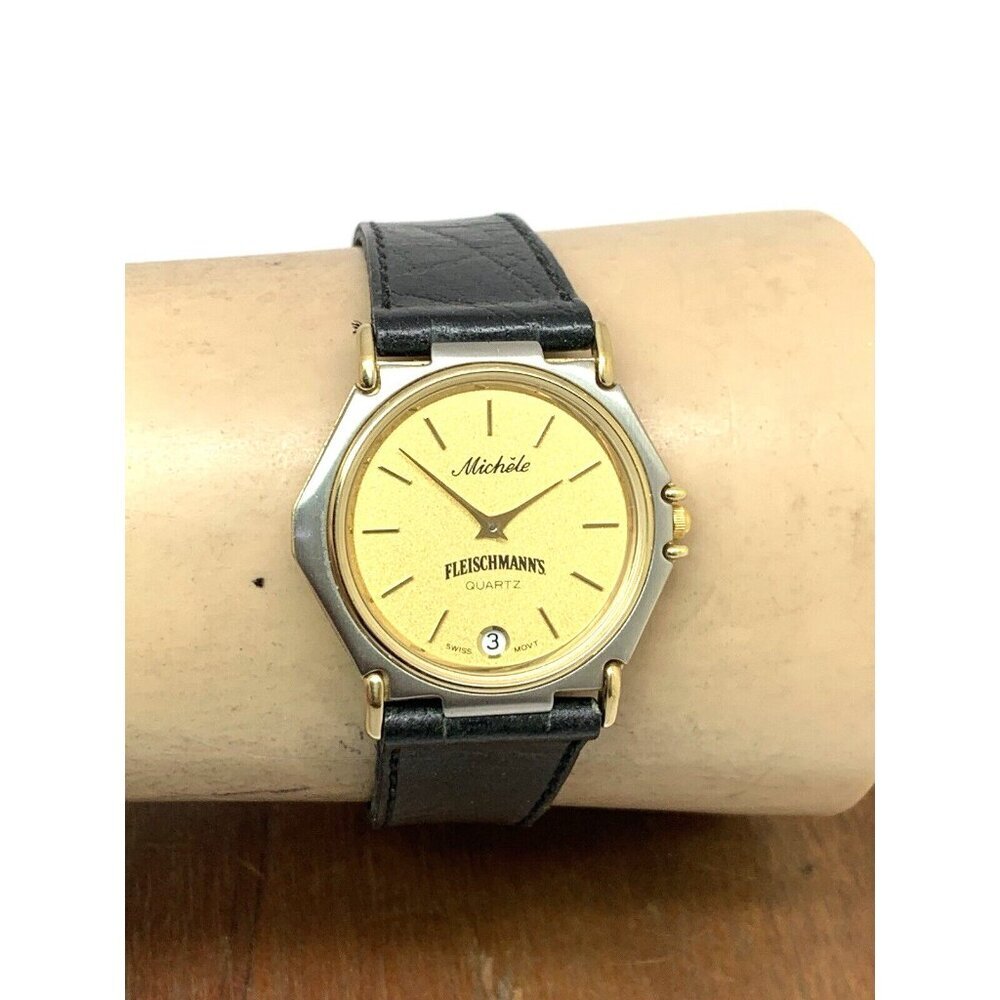 Michele Fleischmann's Womens Watch Swiss Quartz Two Tone Black Leather Band 31mm - Picture 10 of 13